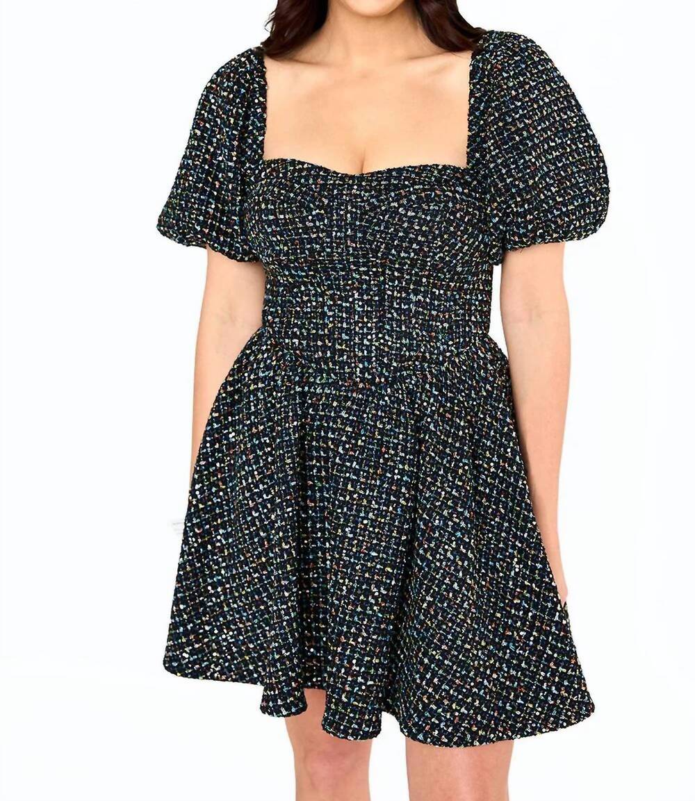 NEW BUDDYLOVE romeo tweed puff sleeve mini dress in black